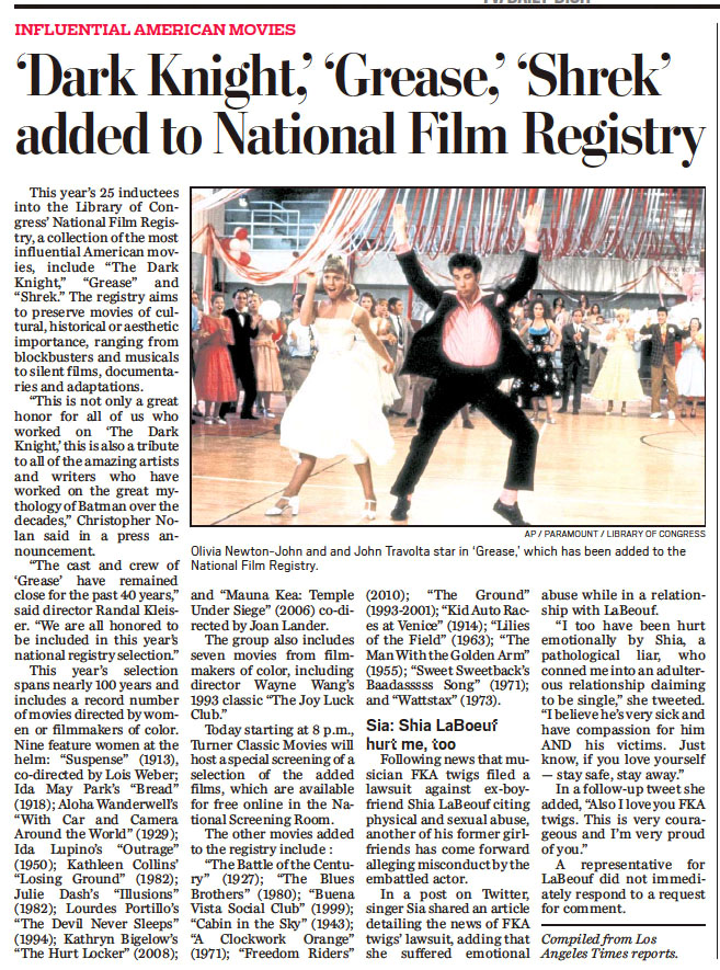 Grease added to Library of Congress National Film Registry - Sentinel