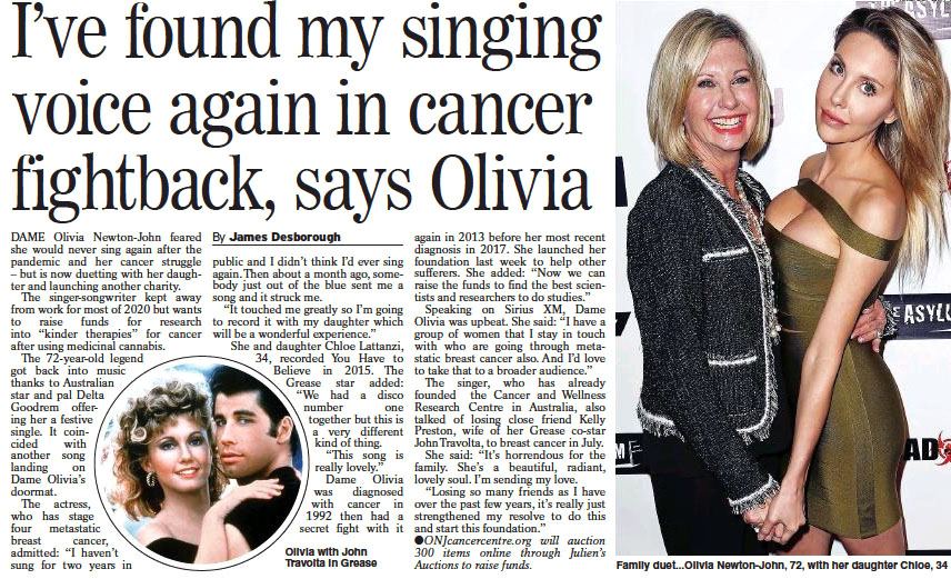 I have found my singing voice again in cancer fightback says Olivia - Express