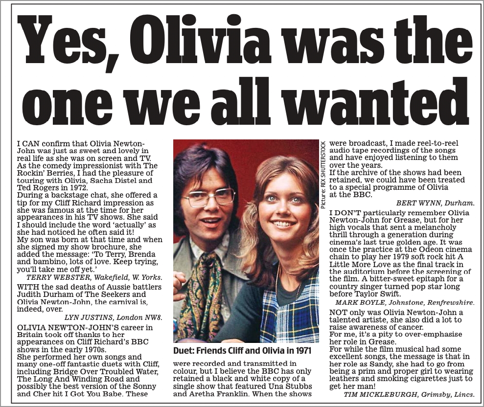 Readers' Letters Praising Olivia - Daily Mail