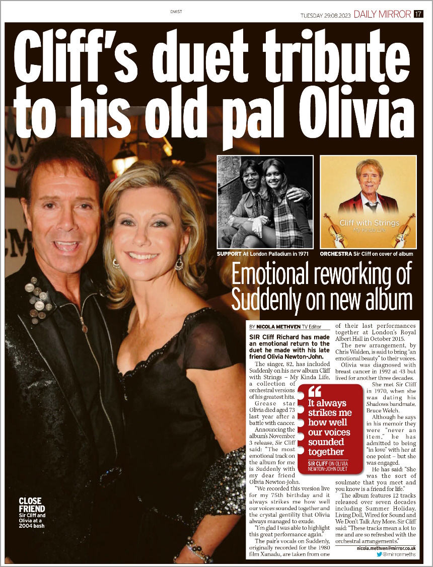 Cliff's duet tribute to Olivia - Daily Mirror