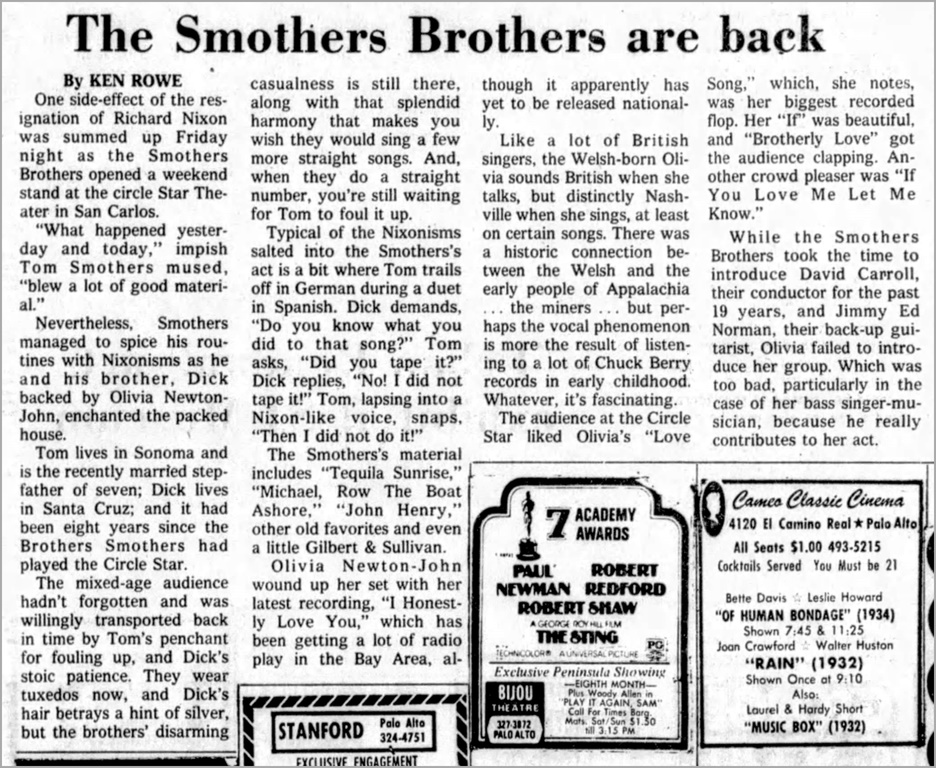 Smothers Brothers Are Back (with ONJ) - Peninsula Times Tribune