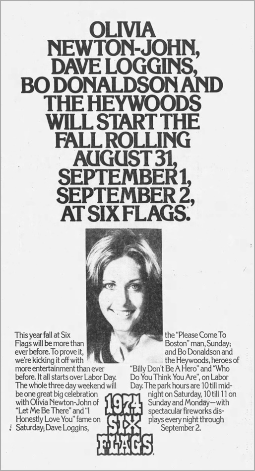 Six Flag 1974 appearance advert - Atlanta Constitution