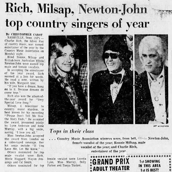 Rich, Milsap, Newton-John top country singers of the year - San