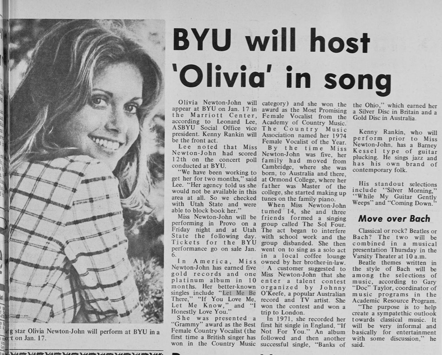 BYU will host Olivia in song - Daily Universe