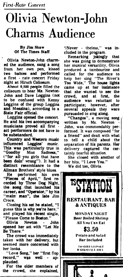 Olivia at the Louisiana State Fair, Shreveport LA 14 Feb 1975 - The Times