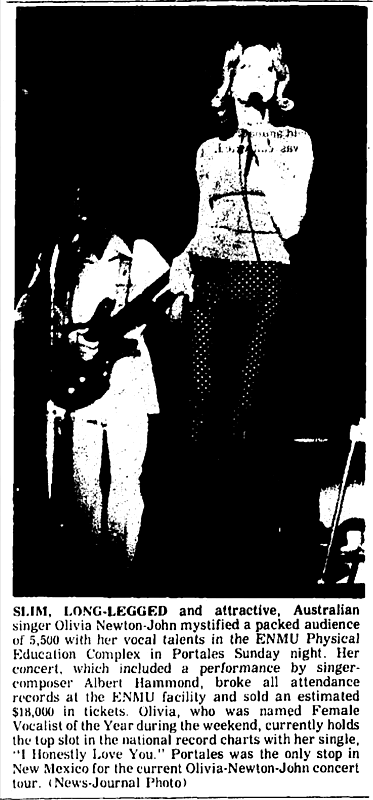 Review of Olivia live at Eastern New Mexico uni, Clovis, NM, 2 Mar 1975 - Clovis News Journal