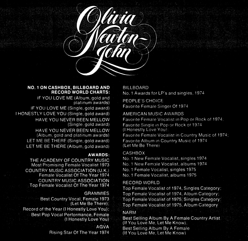 MCA ad listing Olivia's awards to date - Billboard