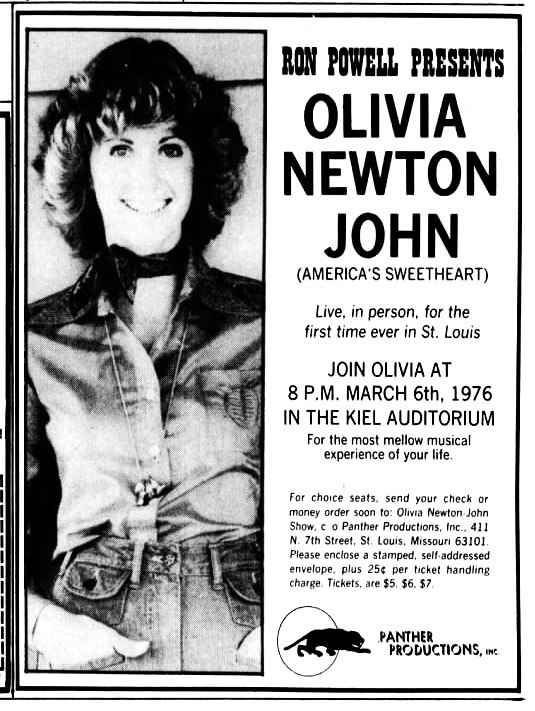 Ad for Olivia's March 6th St Louis MO concert - St Louis Dispatch