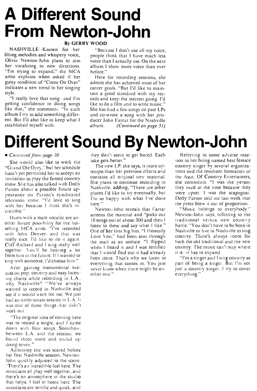 A Different Sound from Newton-John, about the forthcoming album Don't Stop Believin - Billboard