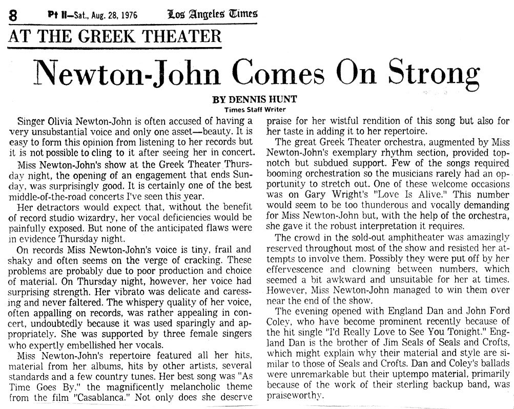 Newton-John Comes on strong - LA Times