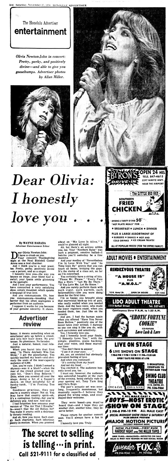 Dear Olivia - I honestly love you - Honululu Advertiser