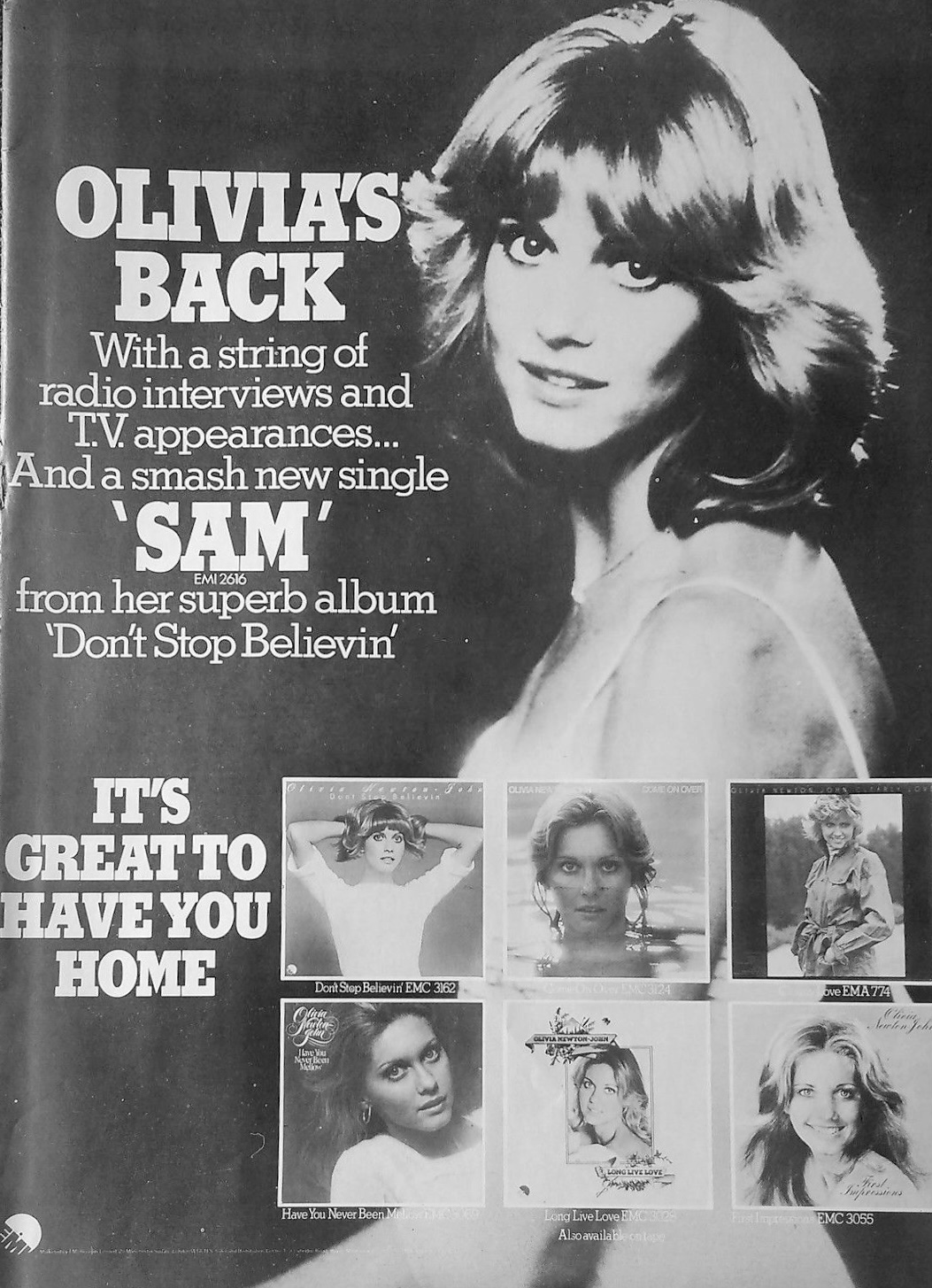 EMI Olivia's Back ad for the Don't Stop Believin album and trailing radio and TV publicity - Music Week