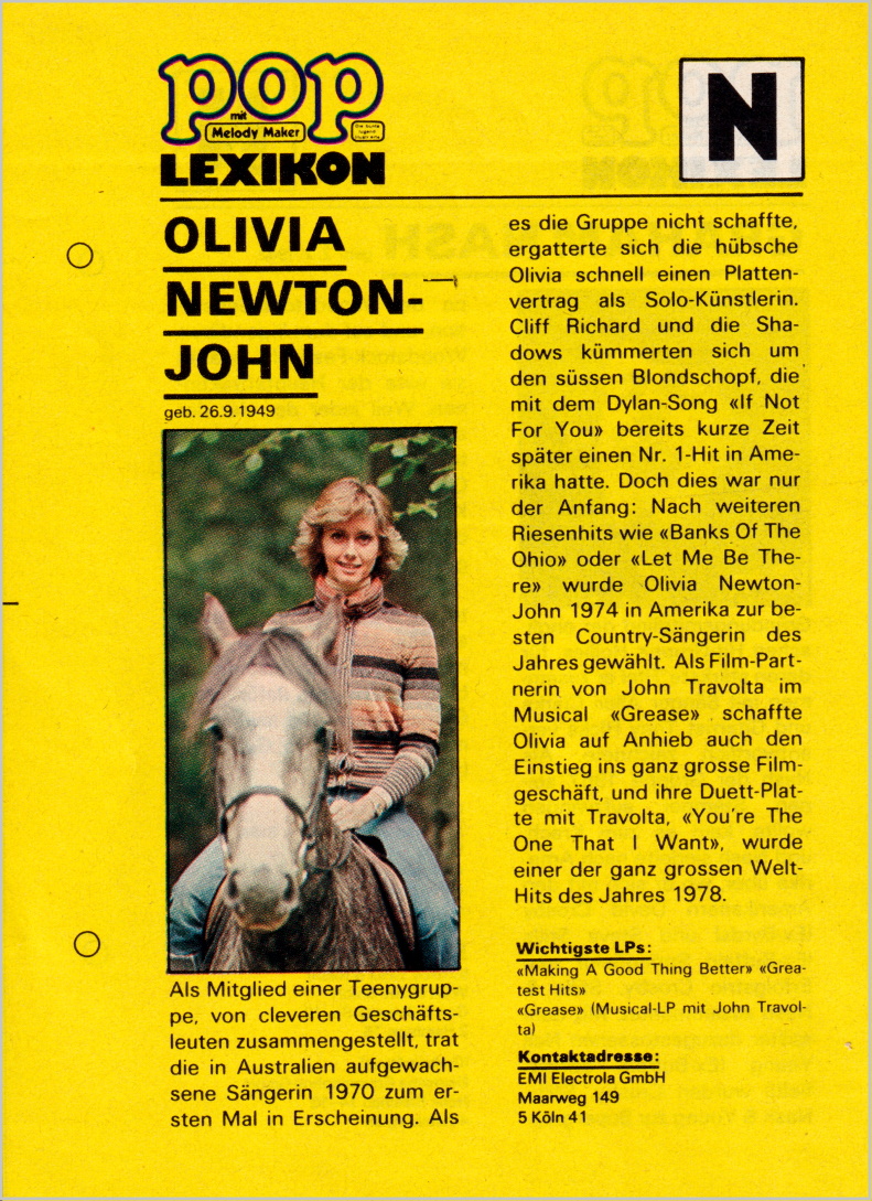 Olivia Newton-John - Pop Melody Maker no 20