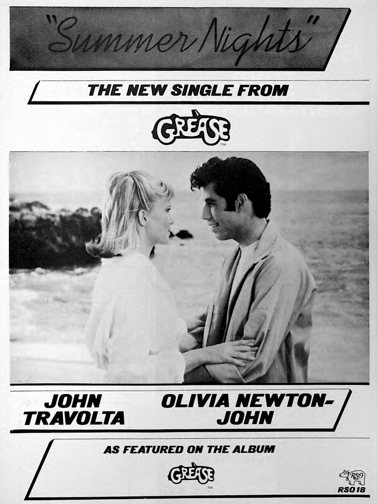 ad for Summer Nights single from Grease OST - Music Week
