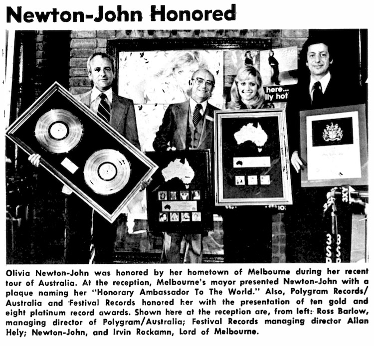Newton-John Honored Record World