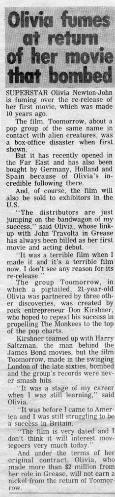Olivia fumes at return of movie that bombed