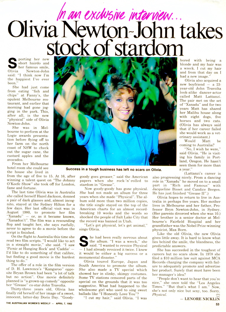 Olivia takes stock of stardom  - Australians Womens Weekly