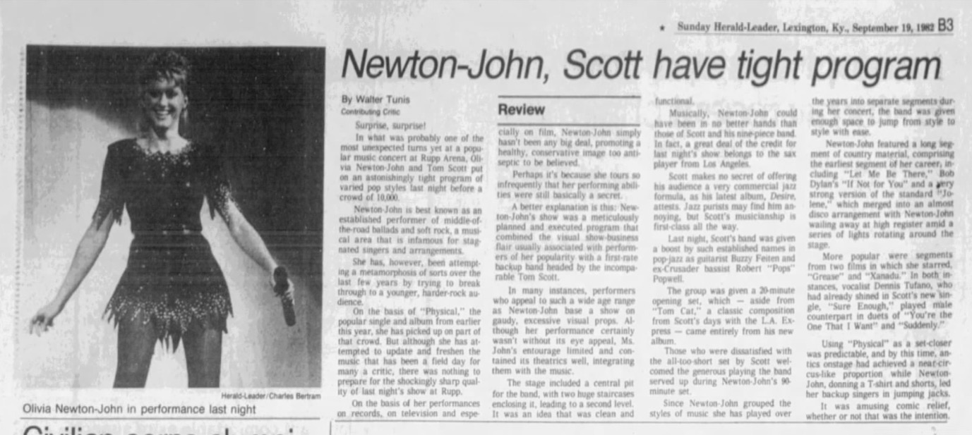 Newton-John, Scott have tight program - Lexington Herald Leader