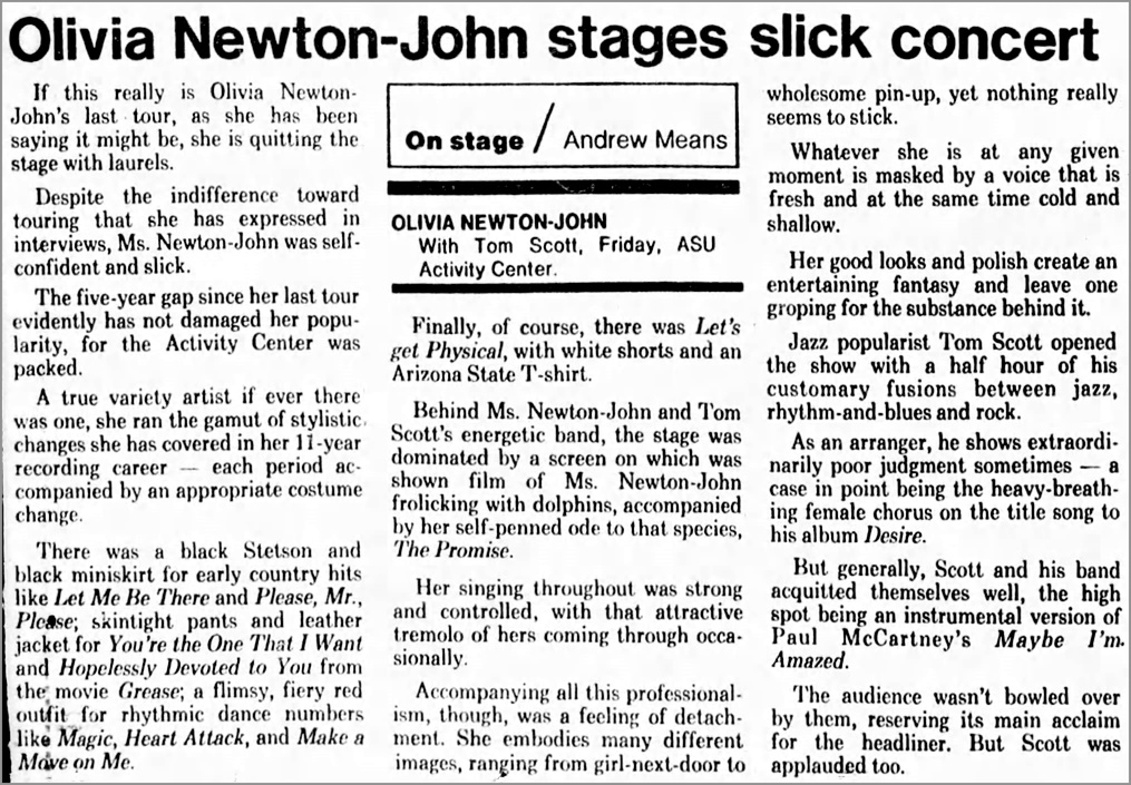 Olivia Newton-John Stages Slick Concert - Arizona Republic