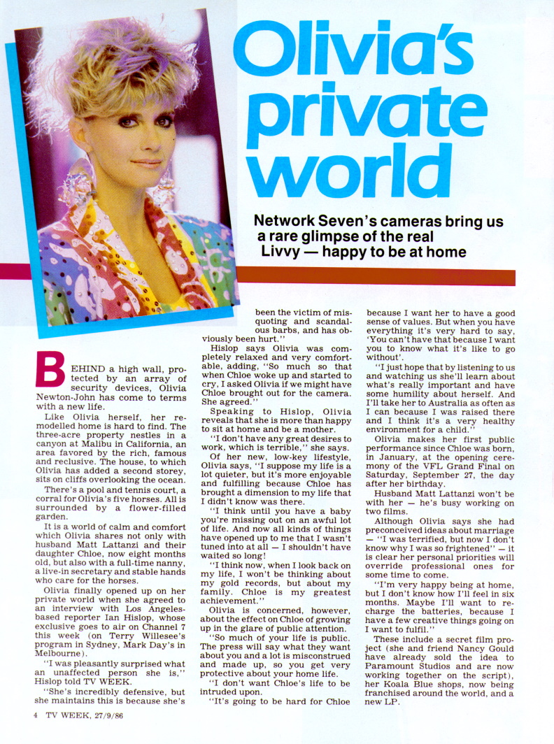 Olivia's Private World - TV Week