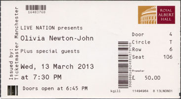  RAH ticket for Olivia's show
