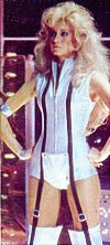 Kitted out as Barbarella singing Gimme some lovin