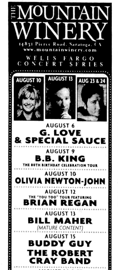 Ad for Mountain Winery concert - San Francisco Chronicle