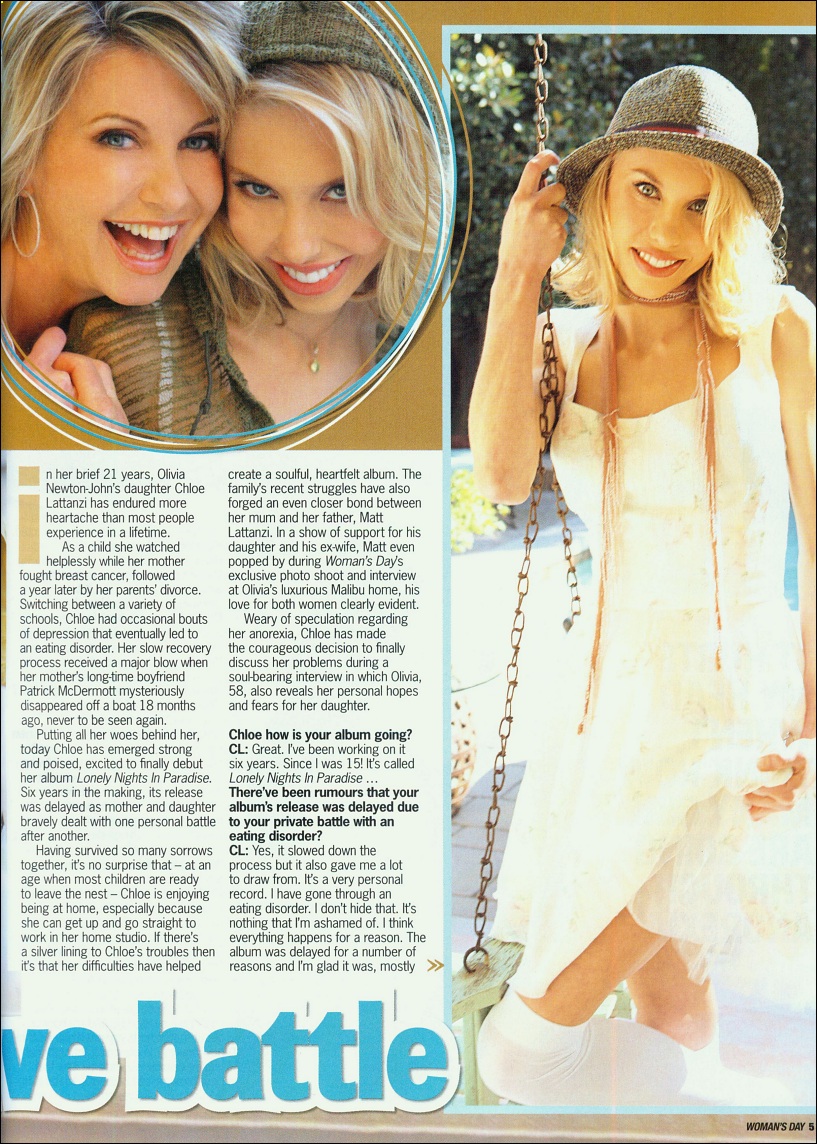 about Chloe's album and anorexia, with Olivia - Womans Day
