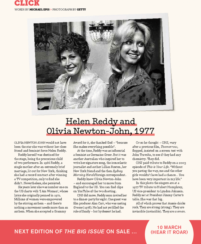 Helen Reddy and Olivia Newton-John, 1977 - The Big Issue