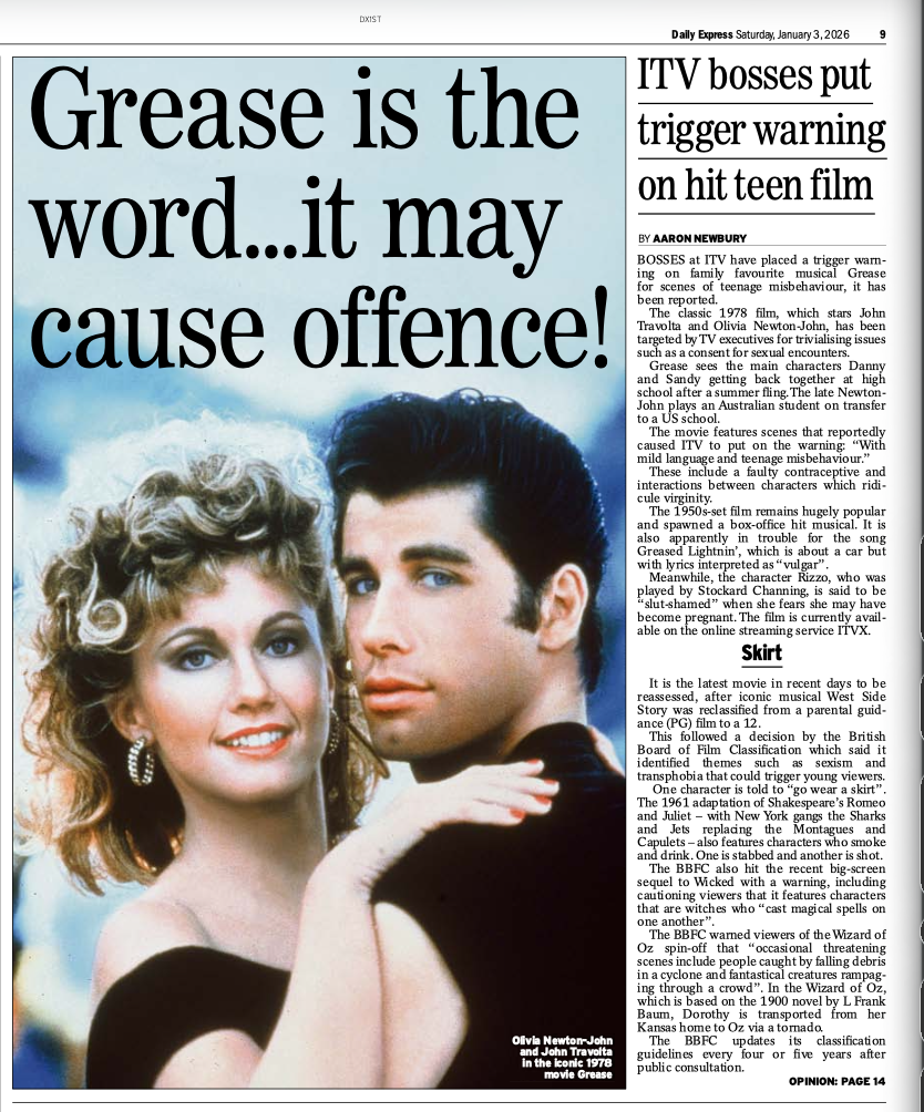 Grease is the word..it may cause offence! - Daily Express