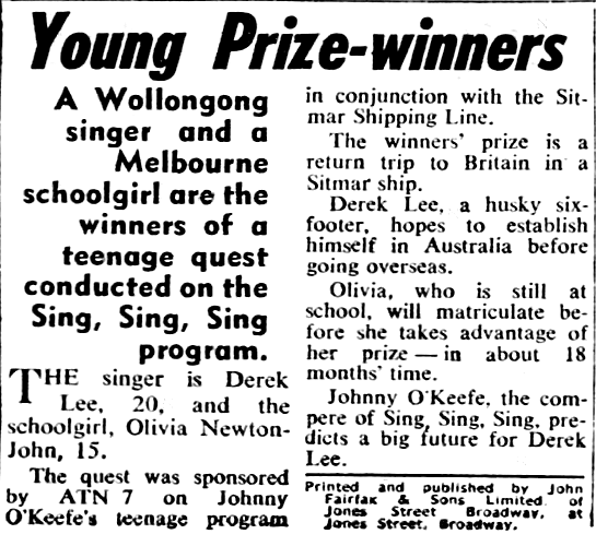 Olivia Newton-John Sing Sing Sing contest 1964