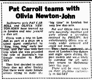 Pat Carroll teams up with Olivia in London - Go Set