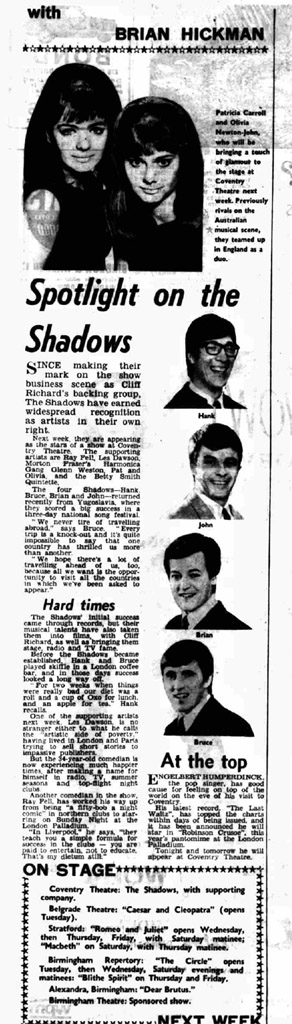 Pat and Olivia bring a touch of glamour - opening for the Shadows - Coventry Evening Telegraph