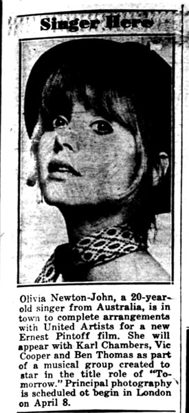 Olivia in town to complete arrangements to join cast of Toomorrow - New York Daily News