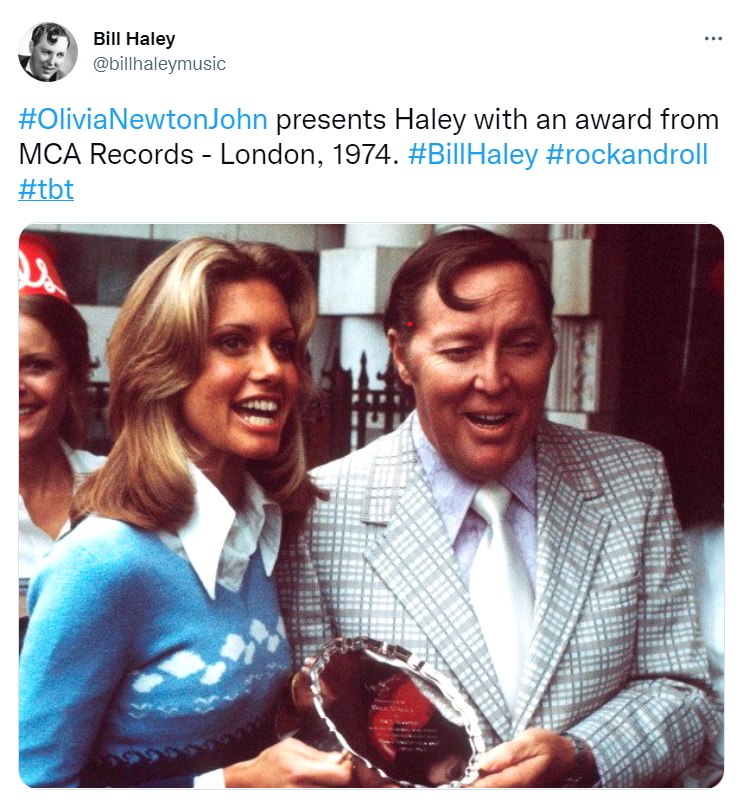 Olivia presents an award to Bill Haley - Twitter