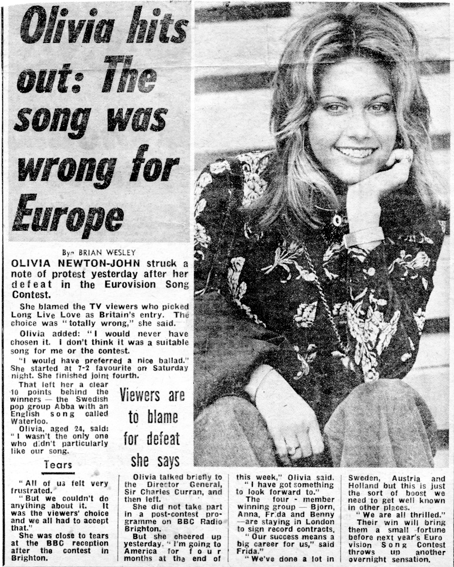 Olivia hits out, the song was wrong for Europe - The Sun