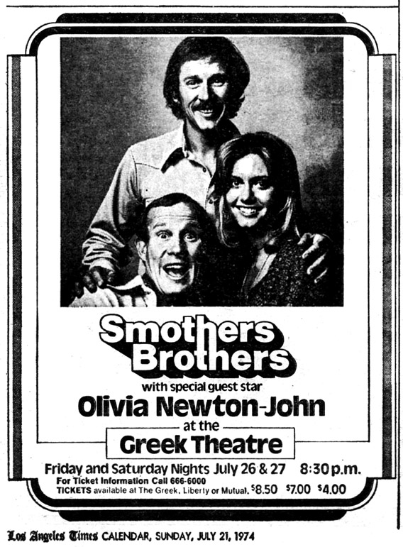 ads for Smothers Brothers at the Greek Theater feat Olivia - Los Angeles Times