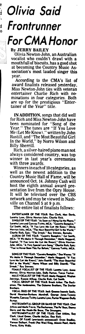 Olivia said frontrunner for CMA Honor - The Tennessean