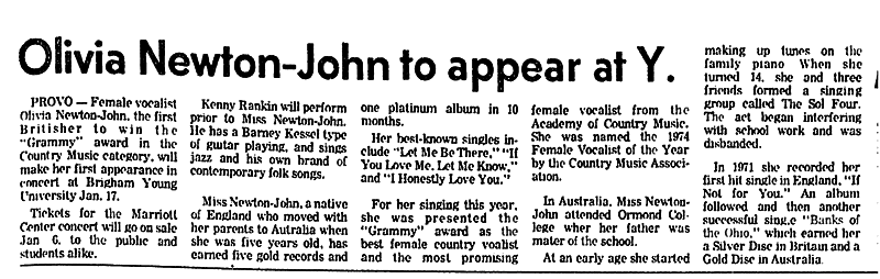 Olivia Newton-John to appear at Y - The Deseret News