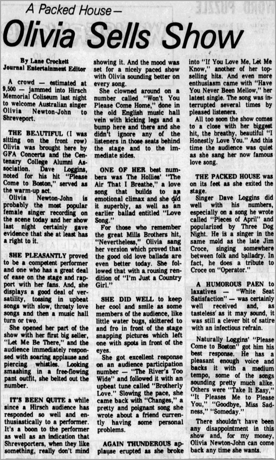 Hirsch Coliseum, Louisiana concert, October 14 1975 - Shreveport Journal