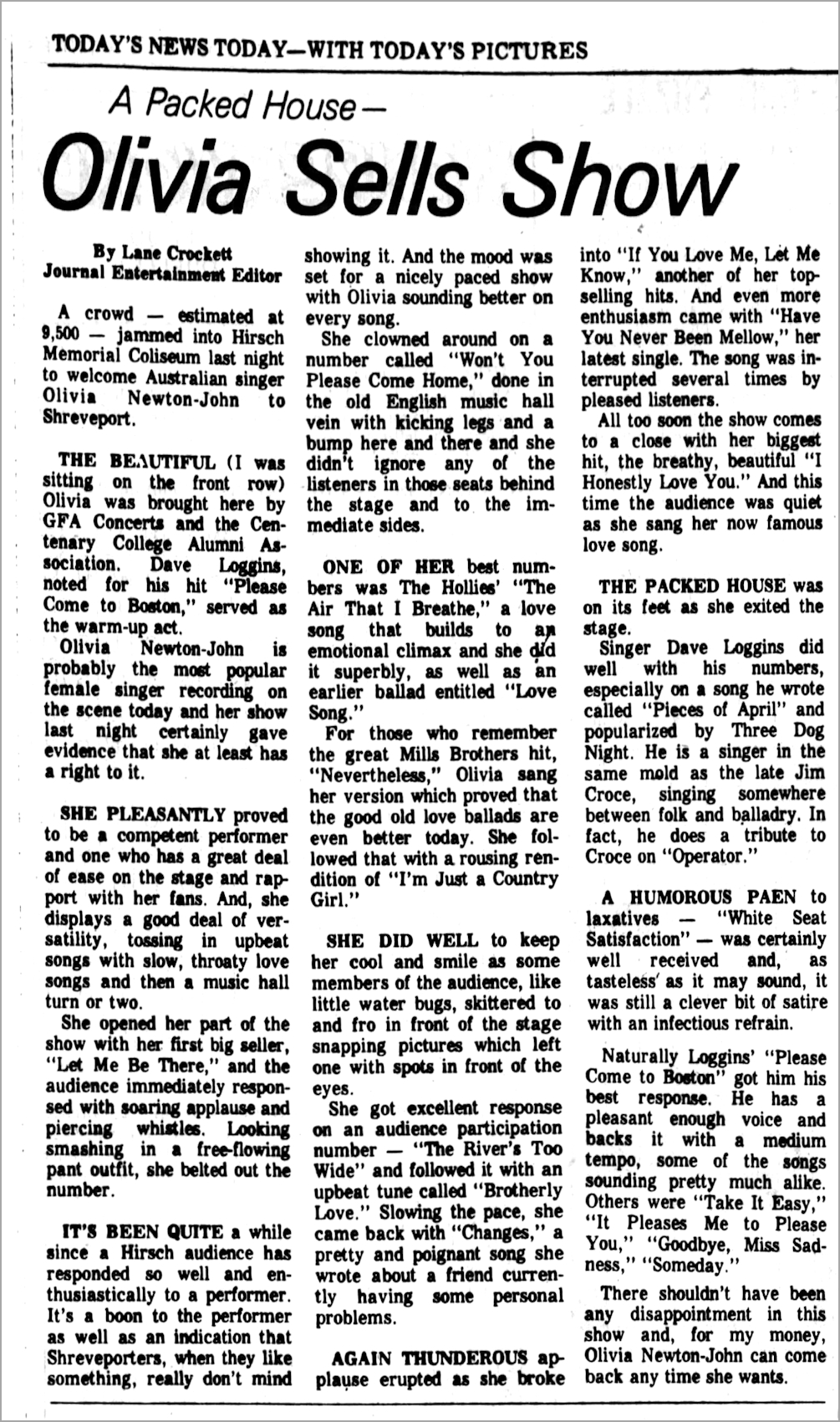 Olivia Sells Show Feb 14 1975 Shreveport  - The Shreveport Journal