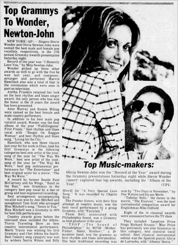 Top Grammys to Wonder and Newton-John - Nevada State Journal and various