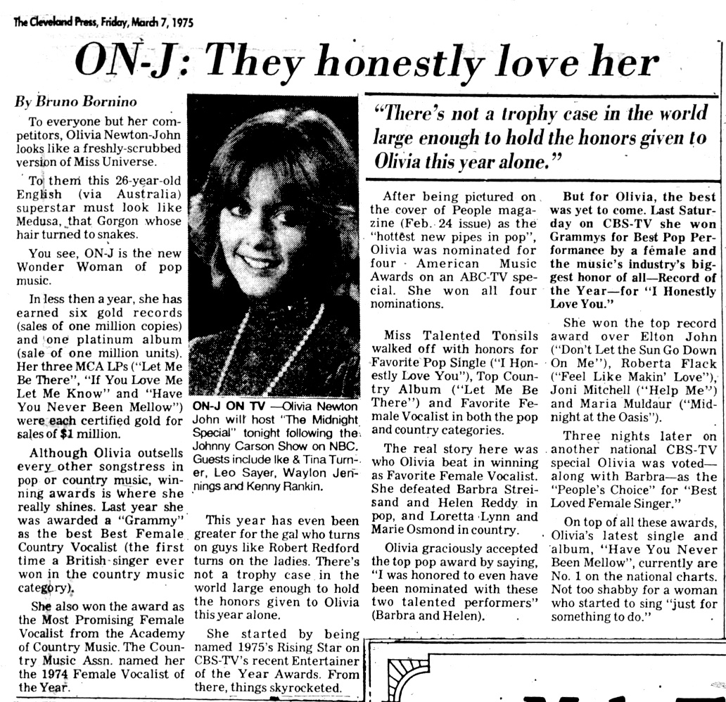 ONJ They Honestly Love Her - The Cleveland Press and various