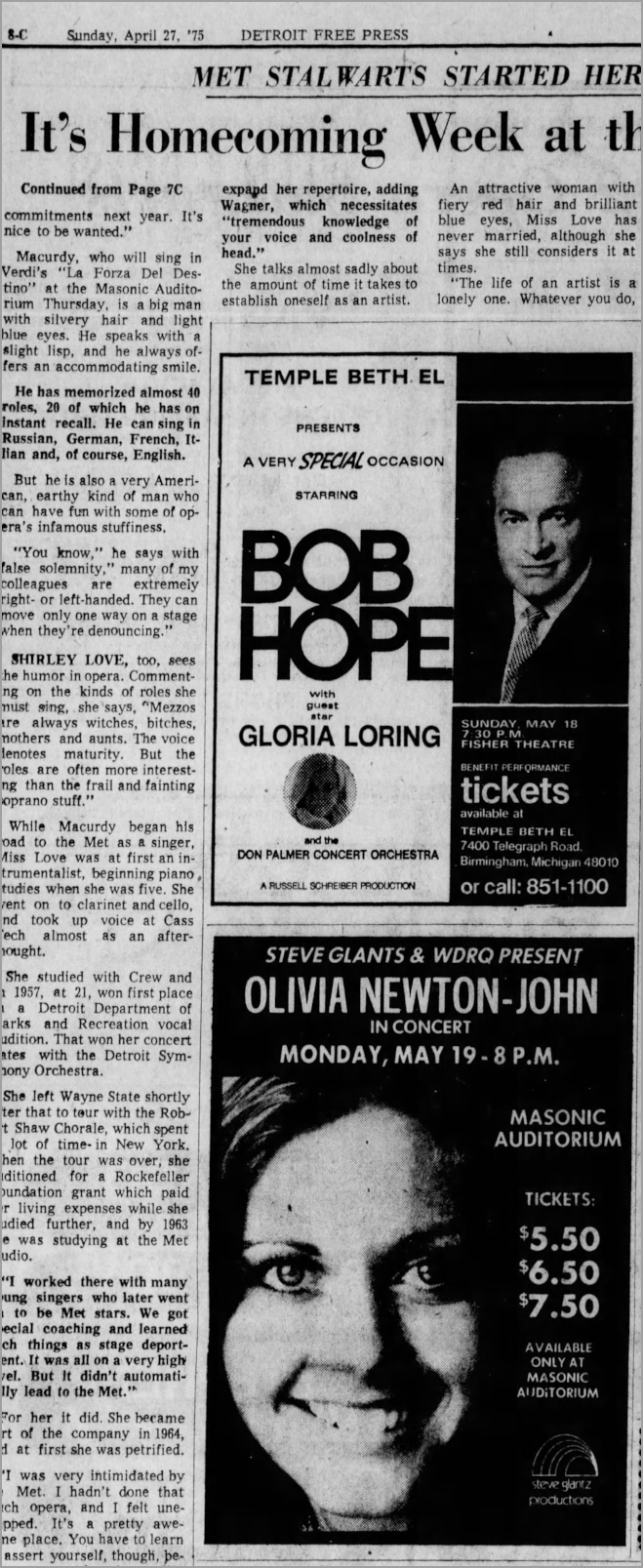 Advert for Detroit concert May 19 1975 concert  - Detroit Free Press