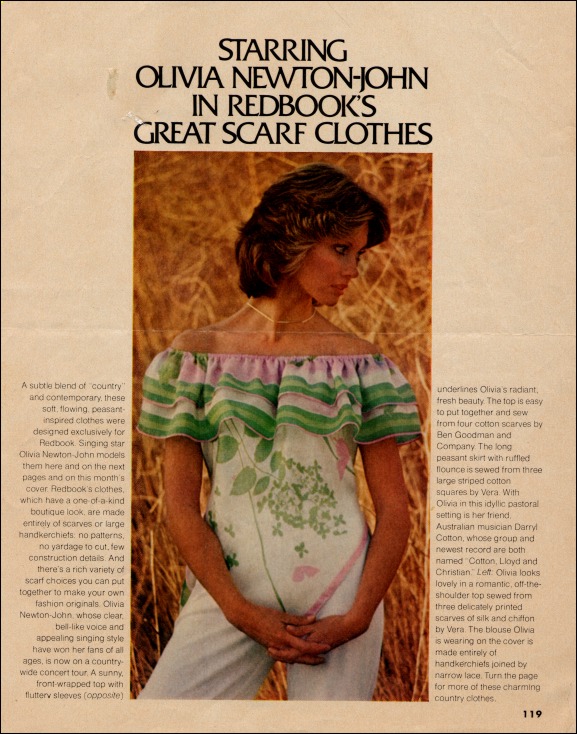 Olivia Newton-John models our exclusive do-it-yourself scarf clothes - Redbook