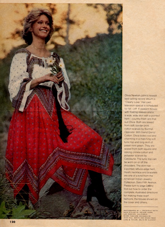 Olivia Newton-John models our exclusive do-it-yourself scarf clothes - Redbook