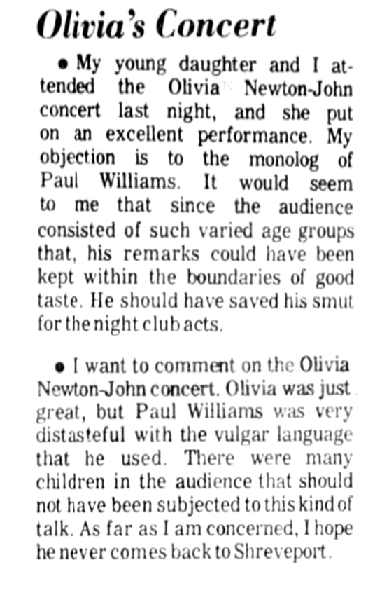 Complaint about Olivia's opening act - The Times Shreveport