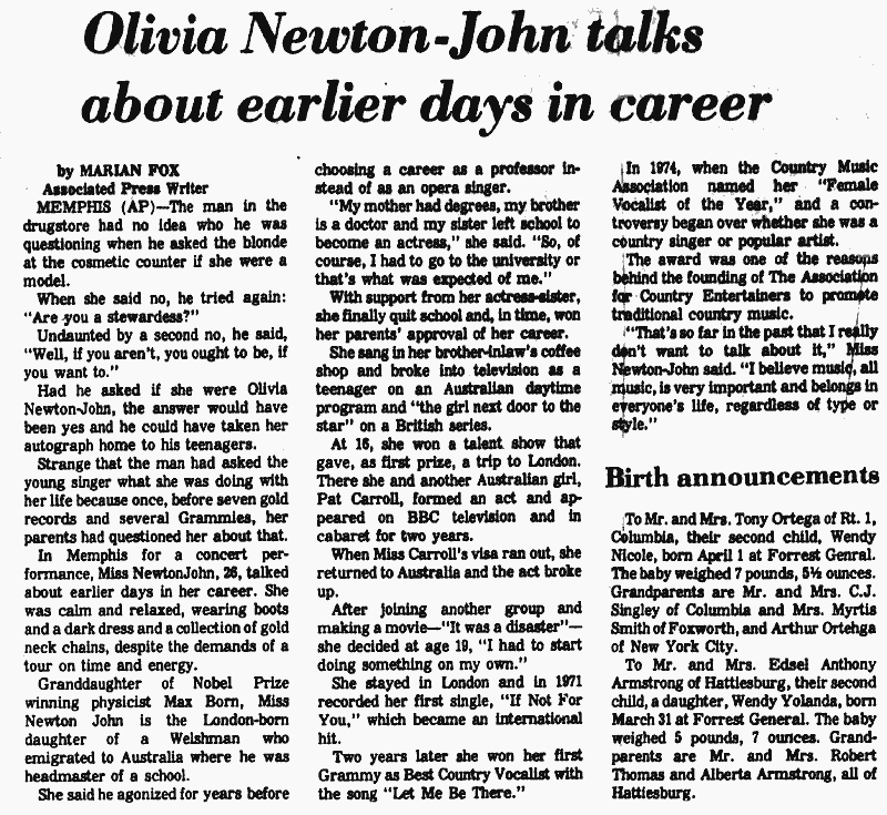 Olivia Newton-John talks about earlier days in career - Hattiesburg American