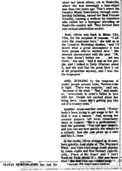 Olivia latest album, cut in Nashville - The Rocky Mountain News