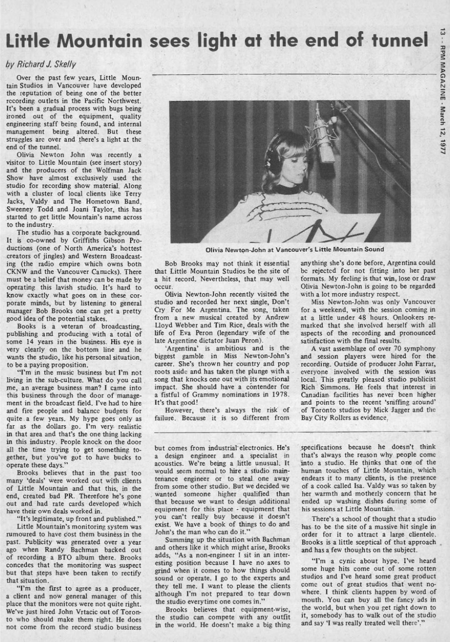 Olivia at Little Mountain Studio - RPM Weekly